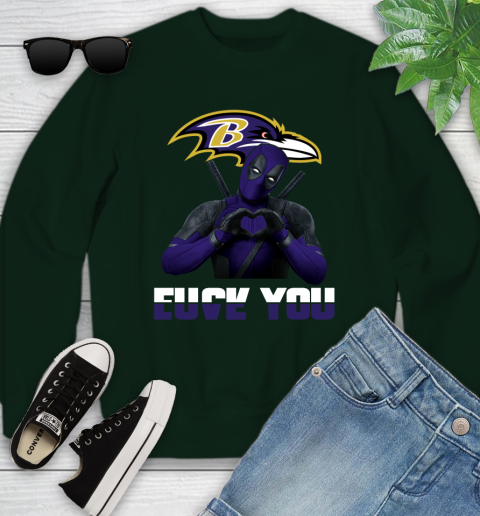 NHL Baltimore Ravens Deadpool Love You Fuck You Football Sports Youth Sweatshirt 9