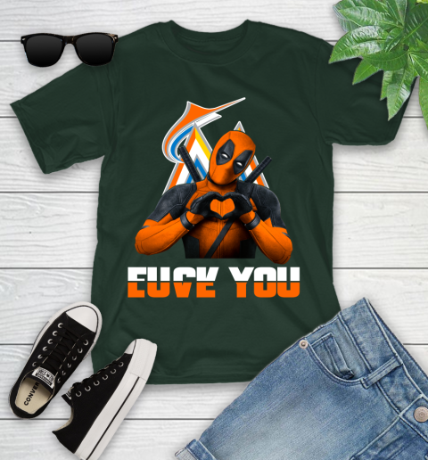 MLB Miami Marlins Deadpool Love You Fuck You Baseball Sports Youth T-Shirt 5