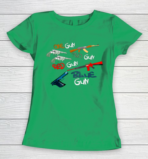 One Gun Two Gun Red Gun Blue Gun Funny Women's T-Shirt 5