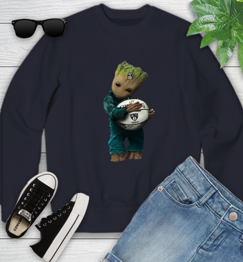 NBA Groot Guardians Of The Galaxy Basketball Sports Brooklyn Nets Youth Sweatshirt 3