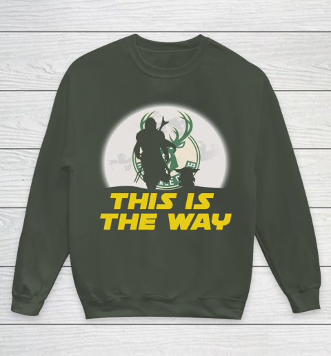 Milwaukee Bucks NBA Basketball Star Wars Yoda And Mandalorian This Is The Way Youth Sweatshirt 8