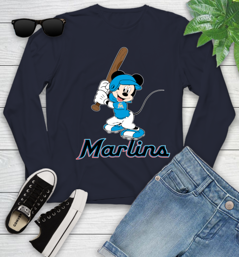 MLB Baseball Miami Marlins Cheerful Mickey Mouse Shirt Youth Long Sleeve 3
