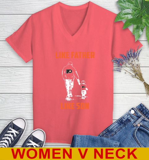 Philadelphia Flyers NHL Hockey Like Father Like Son Sports Women's V-Neck T-Shirt 6