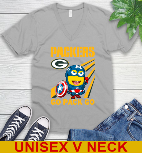 NFL Football Green Bay Packers Captain America Marvel Avengers Minion Shirt V-Neck T-Shirt 3