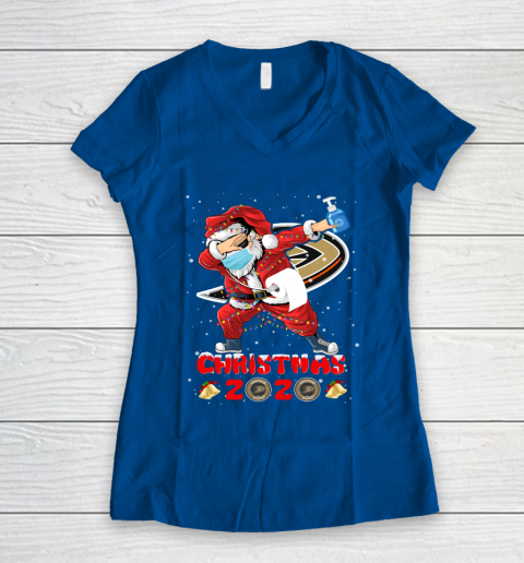 Anaheim Ducks Funny Santa Claus Dabbing Christmas 2020 NHL Women's V-Neck T-Shirt 7