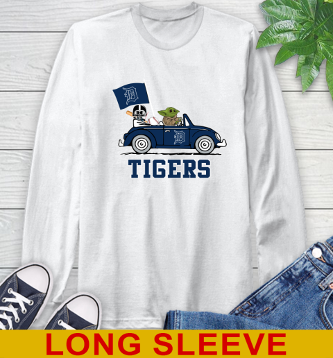 MLB Baseball Detroit Tigers Darth Vader Baby Yoda Driving Star Wars Shirt Long Sleeve T-Shirt