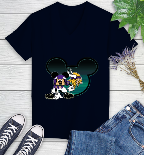 NFL Minnesota Vikings Mickey Mouse Disney Football T Shirt Women's V-Neck T-Shirt 3