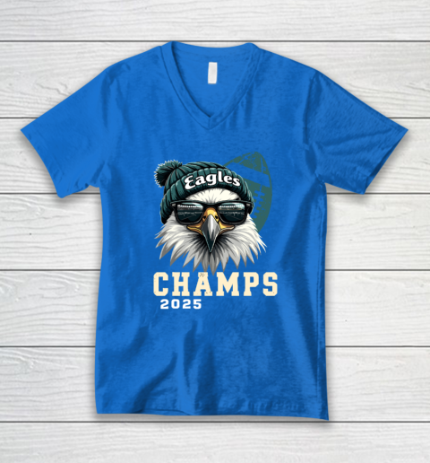 Eagles Sunglasses Championship 2025 Celebrated Eagles V-Neck T-Shirt 4