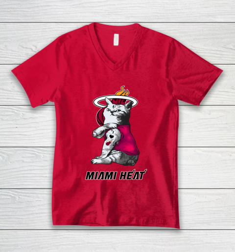 NBA Basketball My Cat Loves Miami Heat V-Neck T-Shirt 6