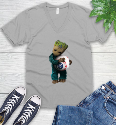 MLB Groot Guardians Of The Galaxy Baseball Sports San Diego Padres V-Neck T-Shirt 4
