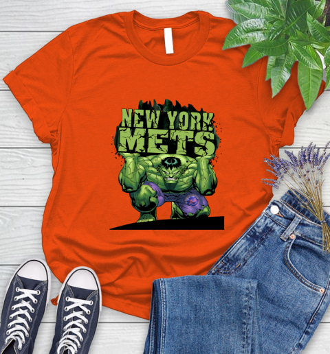 New York Mets MLB Baseball Incredible Hulk Marvel Avengers Sports Women's T-Shirt 4