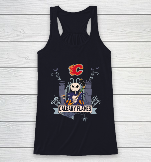 NHL Calgary Flames Hockey Jack Skellington Halloween Racerback Tank 7