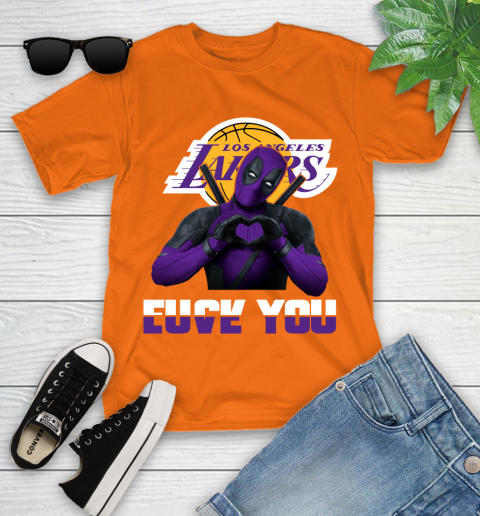 NBA Los Angeles Lakers Deadpool Love You Fuck You Basketball Youth T-Shirt 9