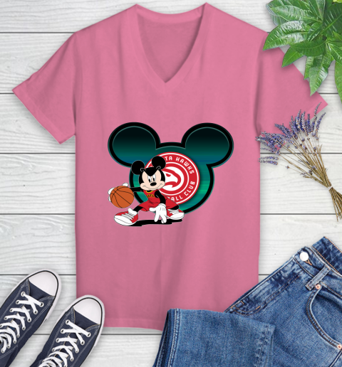 NBA Atlanta Hawks Mickey Mouse Disney Basketball Women's V-Neck T-Shirt 13