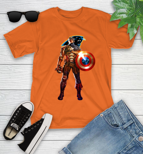NFL Captain America Marvel Avengers Endgame Football Sports Carolina Panthers Youth T-Shirt 7