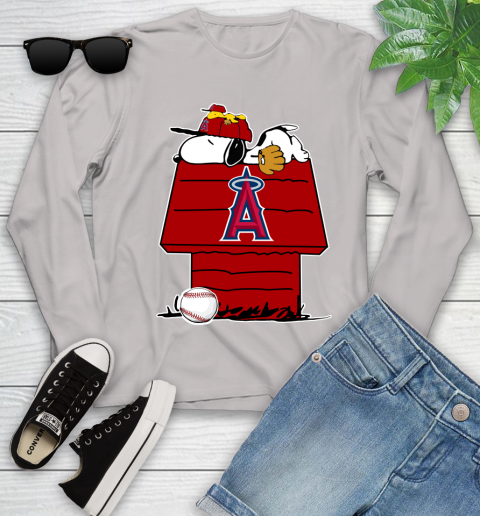 MLB Los Angeles Angels Snoopy Woodstock The Peanuts Movie Baseball T Shirt Youth Long Sleeve 12