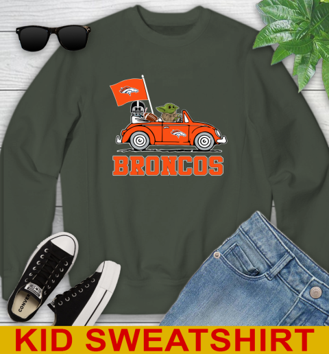 NFL Football Denver Broncos Darth Vader Baby Yoda Driving Star Wars Shirt Youth Sweatshirt 9