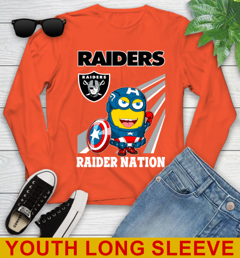 NFL Football Oakland Raiders Captain America Marvel Avengers Minion Shirt Youth Long Sleeve 3