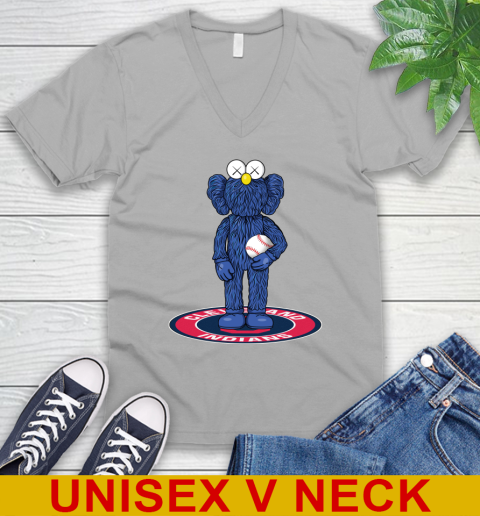 MLB Baseball Cleveland Indians Kaws Bff Blue Figure Shirt V-Neck T-Shirt 4