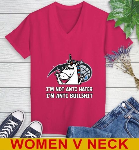 Orlando Magic NBA Basketball Unicorn I'm Not Anti Hater I'm Anti Bullshit Women's V-Neck T-Shirt 10