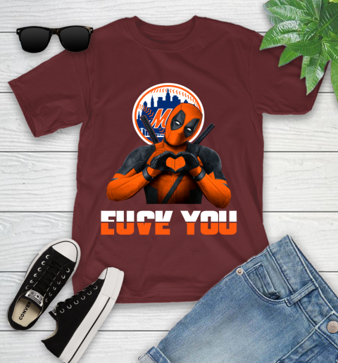 MLB New York Mets Deadpool Love You Fuck You Baseball Sports Youth T-Shirt 29