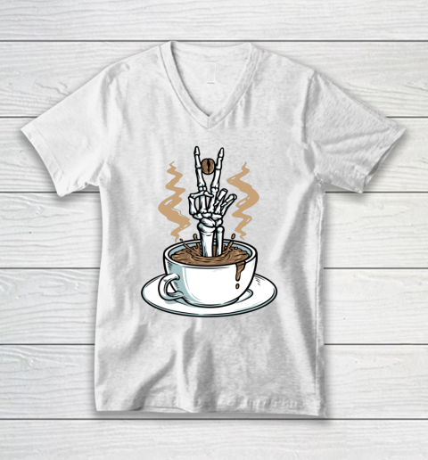 Coffee Lover Skeleton Coffee Costume Halloween V-Neck T-Shirt