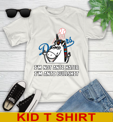 Los Angeles Dodgers MLB Baseball Unicorn I'm Not Anti Hater I'm Anti Bullshit Youth T-Shirt