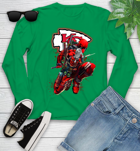 NFL Deadpool Marvel Comics Sports Football Kansas City Chiefs Youth Long Sleeve 6