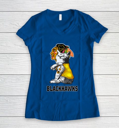 NHL My Cat Loves Chicago Blackhawks Hockey Women's V-Neck T-Shirt 7