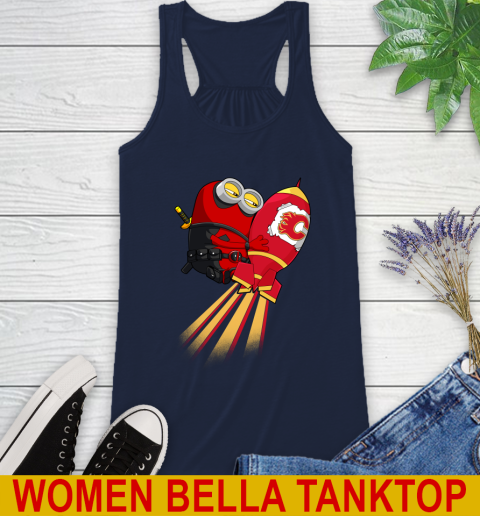 NHL Hockey Calgary Flames Deadpool Minion Marvel Shirt Racerback Tank 9