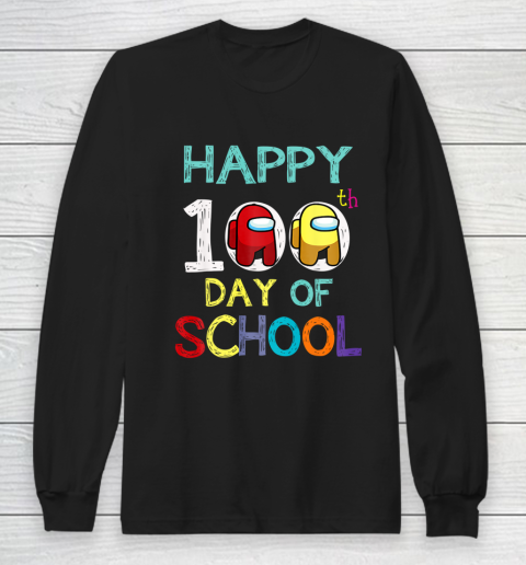 Happy 100 Days Of School A mong With Us For Kids Game Lover Long Sleeve T-Shirt
