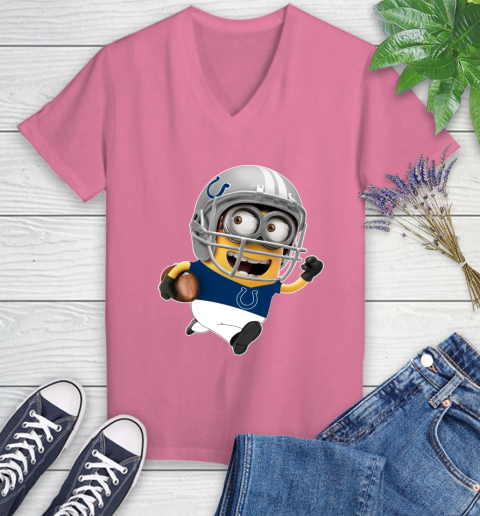 NFL Indianapolis Colts Minions Disney Football Sports Women's V-Neck T-Shirt 13