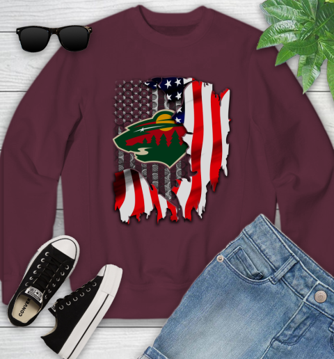 Minnesota Wild NHL Hockey American Flag Youth Sweatshirt 4