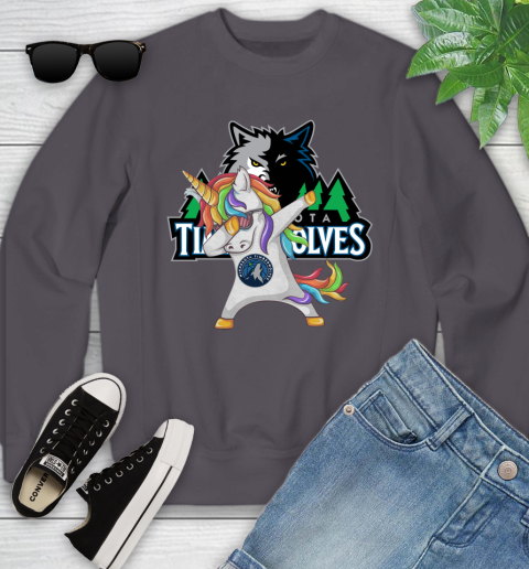 Minnesota Timberwolves NBA Basketball Funny Unicorn Dabbing Sports Youth Sweatshirt 6