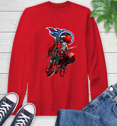 NFL Deadpool Marvel Comics Sports Football Tennessee Titans Long Sleeve T-Shirt 10