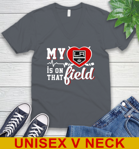 NHL My Heart Is On That Field Hockey Sports Los Angeles Kings V-Neck T-Shirt 4