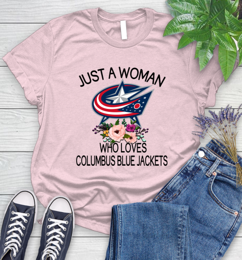 NHL Just A Woman Who Loves Columbus Blue Jackets Hockey Sports Women's T-Shirt 8