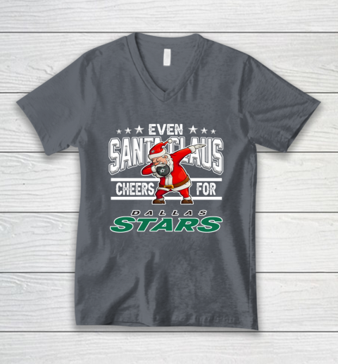 Dallas Stars Even Santa Claus Cheers For Christmas NHL V-Neck T-Shirt 4