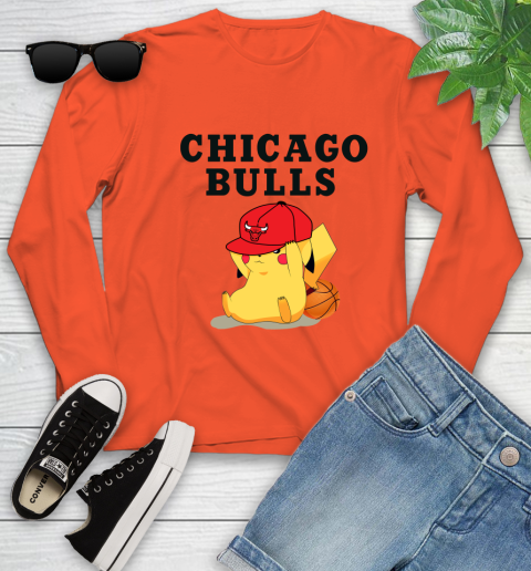 NBA Pikachu Basketball Sports Chicago Bulls Youth Long Sleeve 4