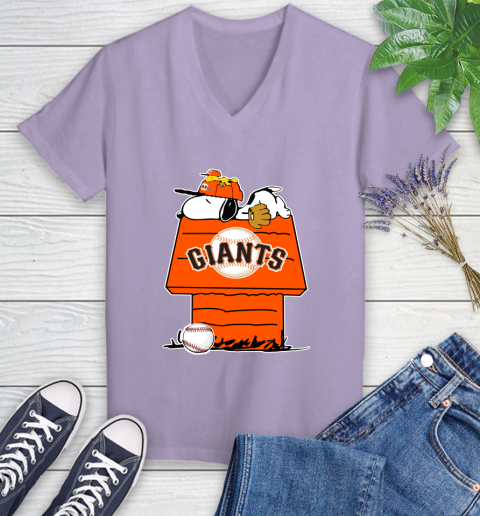 MLB San Francisco Giants Snoopy Woodstock The Peanuts Movie Baseball T Shirt_000 Women's V-Neck T-Shirt 14