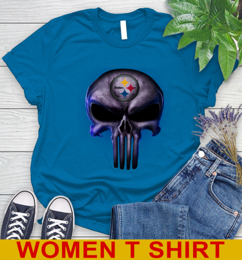 Pittsburgh Steelers NFL Football Punisher Skull Sports Women's T-Shirt 8