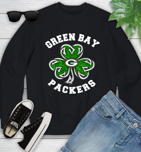 NFL Green Bay Packers Three Leaf Clover St Patrick's Day Football Sports Youth Sweatshirt
