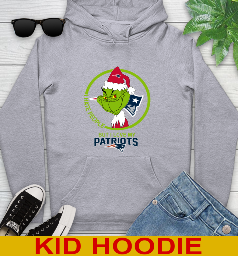 New England Patriots NFL Christmas Grinch I Hate People But I Love My Favorite Football Team Youth Hoodie 6