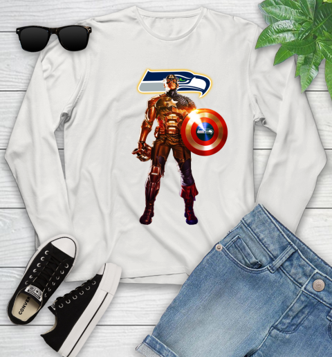 NFL Captain America Marvel Avengers Endgame Football Sports Seattle Seahawks Youth Long Sleeve 12
