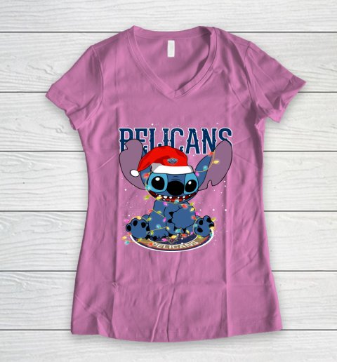 New Orleans Pelicans NBA noel stitch Basketball Christmas Women's V-Neck T-Shirt 8