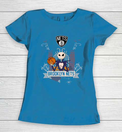 NBA Brooklyn Nets Basketball Jack Skellington Halloween Women's T-Shirt 6