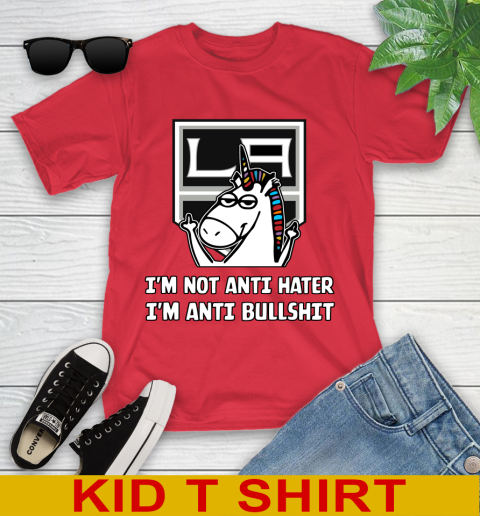 Los Angeles Kings NHL Hockey Unicorn I'm Not Anti Hater I'm Anti Bullshit Youth T-Shirt 10