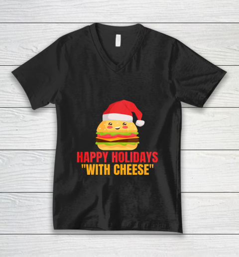 Happy Holidays With Cheese I Burger Santa V-Neck T-Shirt