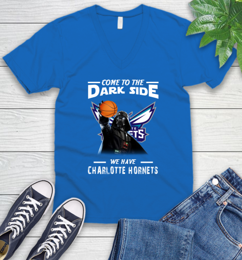 NBA Come To The Dark Side We Have Charlotte Hornets Star Wars Darth Vader Basketball V-Neck T-Shirt 5