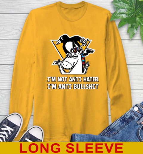 Pittsburgh Penguins NHL Hockey Unicorn I'm Not Anti Hater I'm Anti Bullshit Long Sleeve T-Shirt 3